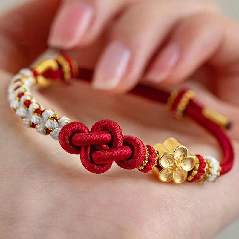 Mocoer Handmade True Love Knot Peach Blossom Charm Luck Rope Bracelet - Mocoer