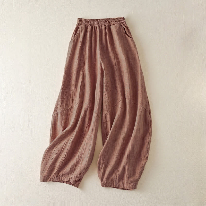 Mocoer Casual Loose Straight Leg 7-8 Length Cropped Pants Women's Cotton Harem Pants With Pockets - Mocoer