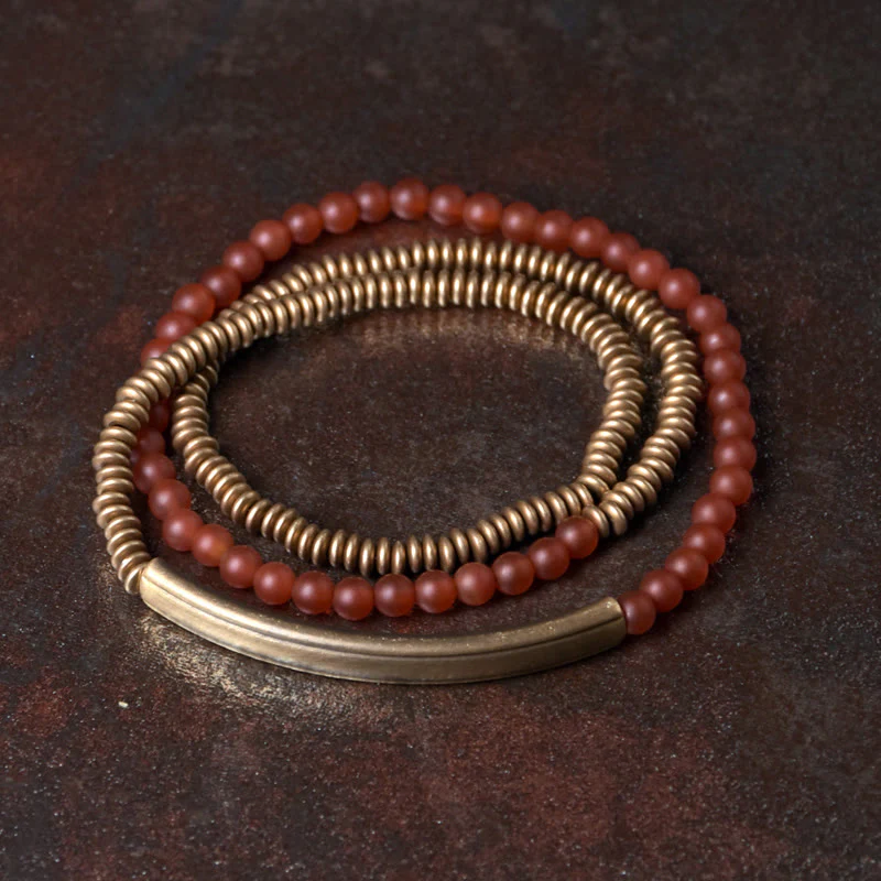 Mocoer Tibetan Various Agate Stone Copper Protection Triple Wrap Bracelet - Mocoer