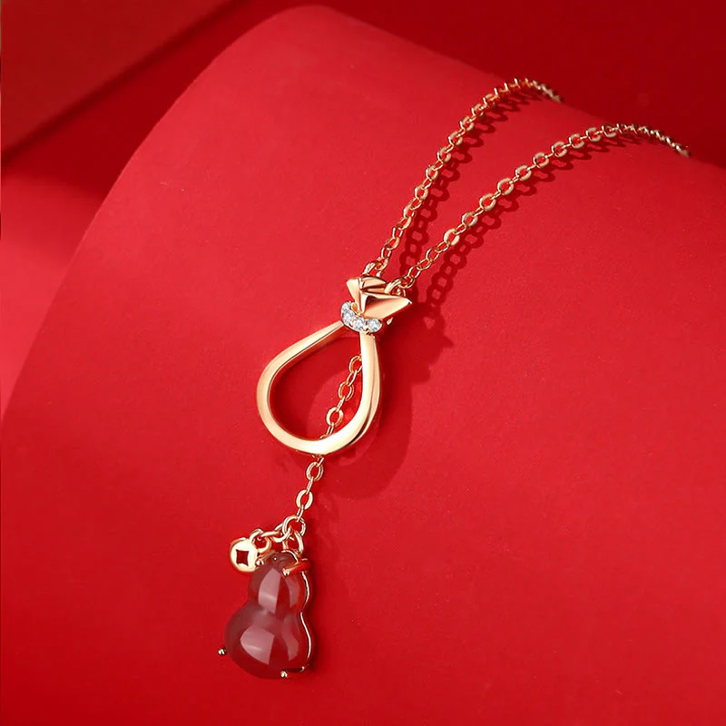 Mocoer Red Agate Chalcedony 925 Sterling Silver Gourd Lucky Bag Confidence Necklace Pendant - Mocoer