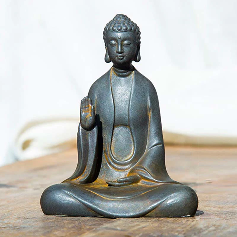 Mocoer Handmade Meditation Sakyamuni Buddha Iron Powder Rust Cast Resin Statue Decoration - Mocoer