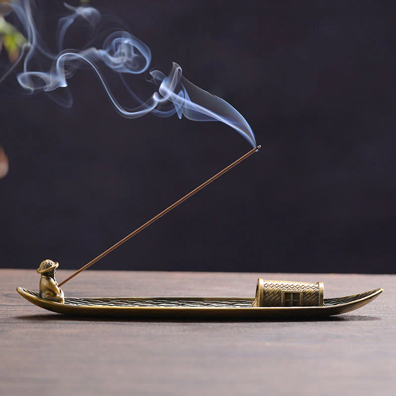 Mocoer Fisherman Boat Alloy Incense Stick Holder Healing Incense Burner Decoration - Mocoer