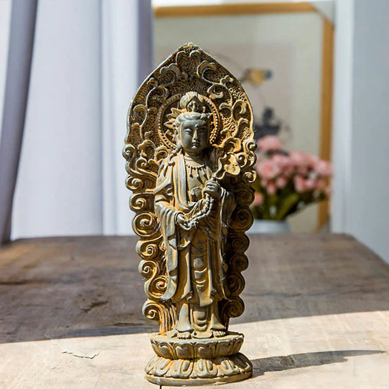 Mocoer Handmade Amitabha Guanyin Avalokitesvara Mahasthamaprapta Iron Powder Rust Cast Resin Statue Decoration - Mocoer