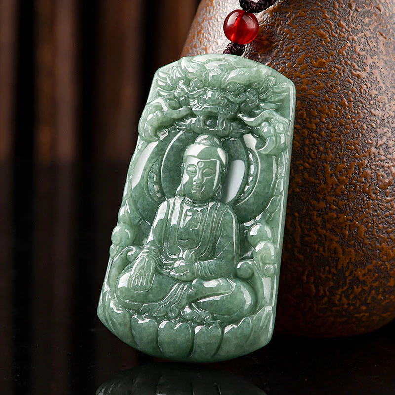 Mocoer Tathagata Buddha Dragon Jade Amulet Serenity String Necklace - Mocoer