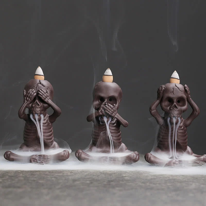 Mocoer Little Skull Ghost Purple Clay Backflow Smoke Fountain Peace Incense Burner Decoration - Mocoer