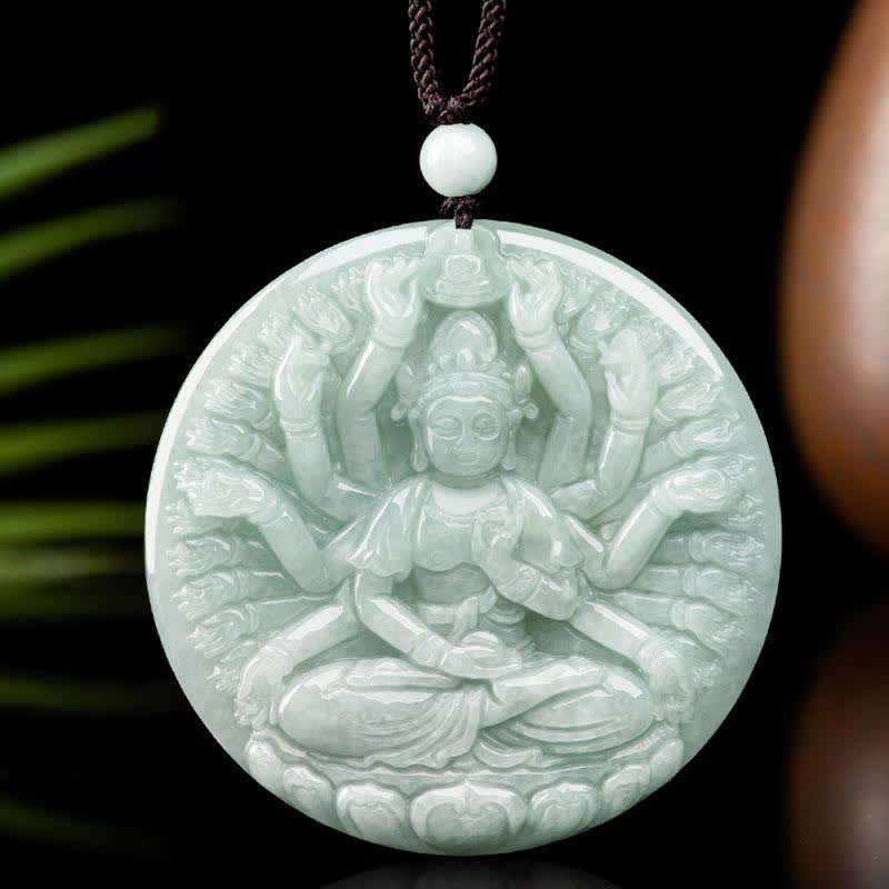 Mocoer Thousand-Hand Kwan Yin Avalokitesvara Jade Blessing String Necklace Pendant - Mocoer
