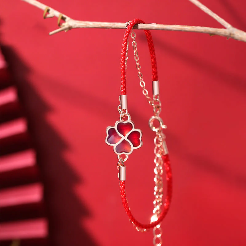 Mocoer 925 Sterling Silver Color-changing Four Leaf Clover Luck Protection Red String Bracelet - Mocoer