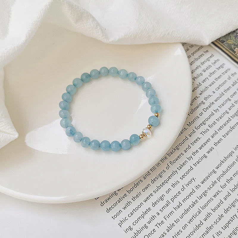 Mocoer 14K Gold Plated Copper Aquamarine White Crystal White Agate Blue Crystal Healing Bracelet - Mocoer