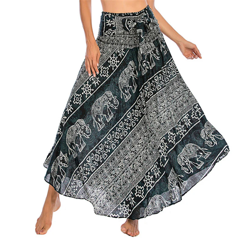 Mocoer Two Style Wear Boho Elephant Geometry Lace-up Skirt Dress - Mocoer