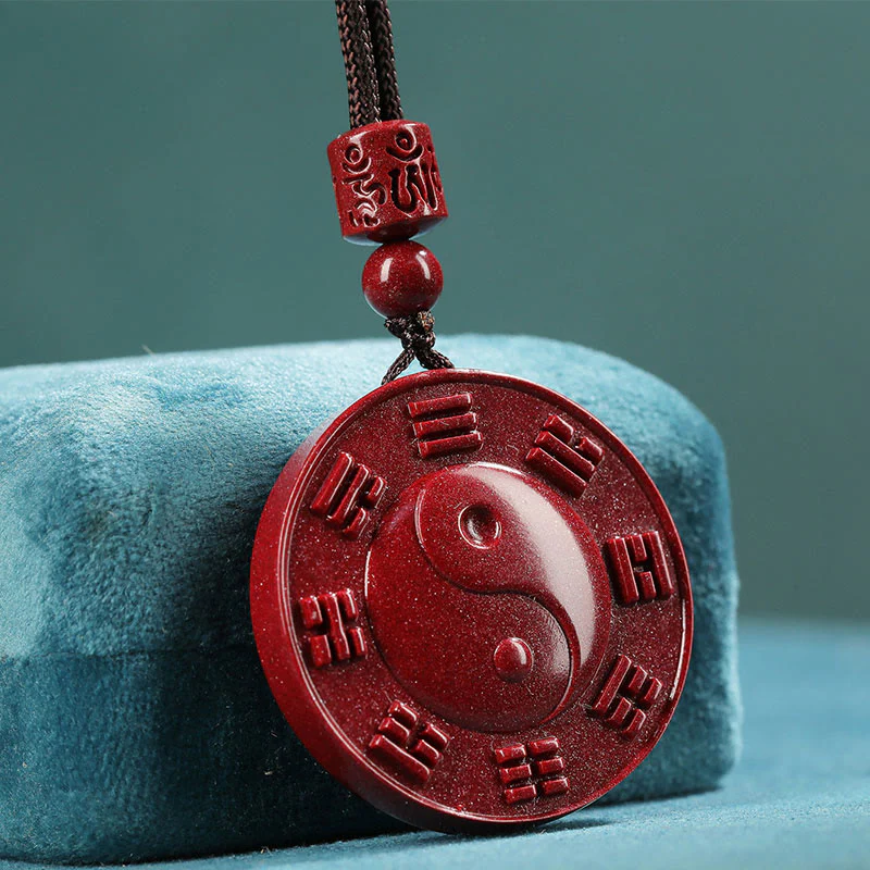Mocoer Cinnabar Yin Yang Bagua Blessing Necklace Pendant - Mocoer