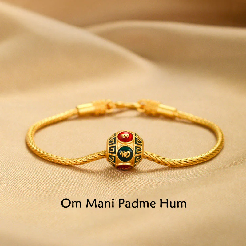 Mocoer Tibetan 18K Gold Om Mani Padme Hum Lucky Koi Fish Fu Character Ingot Copper Coin Peace Bracelet - Mocoer