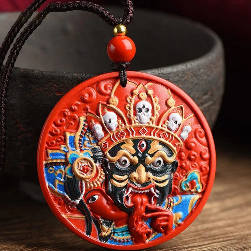 Mocoer Zakiram Goddess of Wealth Painted Cinnabar Blessing Necklace Pendant - Mocoer