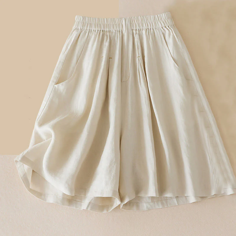 Mocoer Casual Solid Plain Color Cotton Linen Women's Shorts With Pockets - Mocoer