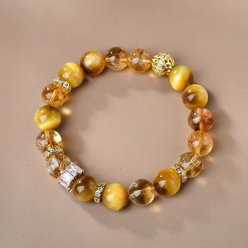 Mocoer Natural Tiger Eye Citrine Beads Strength Courage Bracelet - Mocoer