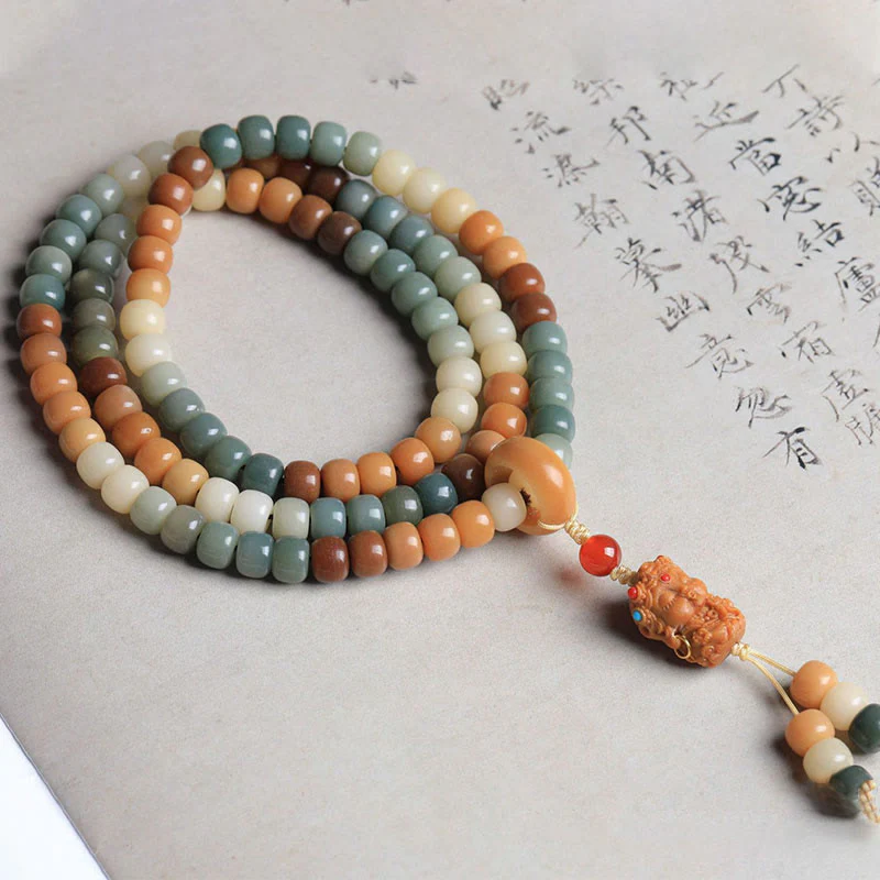 Mocoer 108 Mala Beads Gradient Bodhi Seed Green Tara Buddha Engraved Peace Harmony Bracelet - Mocoer