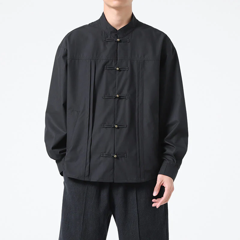 Mocoer Stand Collar Button Spandex Men's Shirts - Mocoer