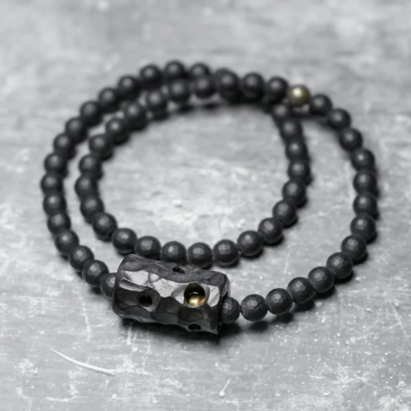 Mocoer Frosted Cut Surface Black Onyx Ebony Double Wrap Protection Bracelet - Mocoer