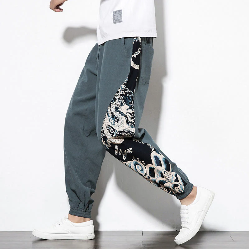 Mocoer Summer Dragon Waves Cotton Men's Pants With Pockets - Mocoer