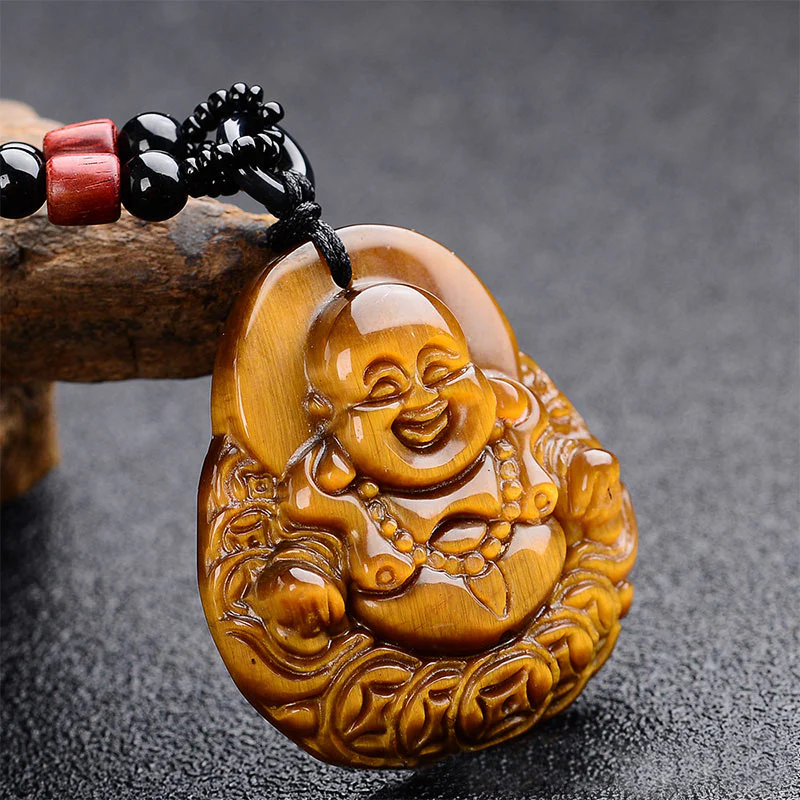 Mocoer Tiger's Eye Laughing Buddha Blessing Necklace - Mocoer