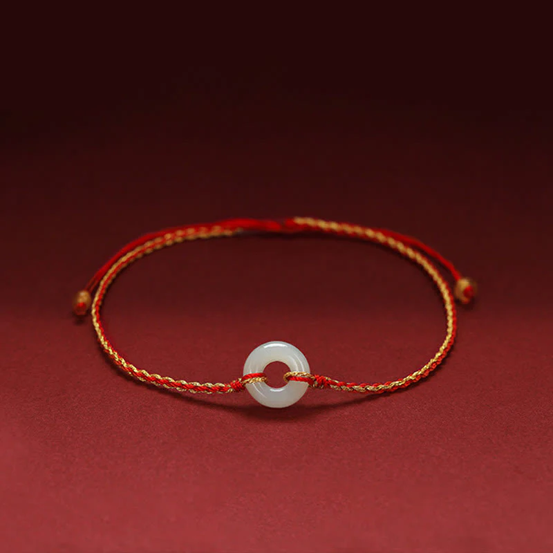 Mocoer Round Peace Buckle Jade Luck Abundance Braided Bracelet Anklet - Mocoer
