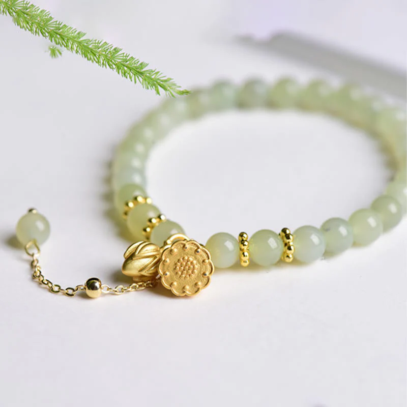 Mocoer Natural Hetian Jade Lotus Luck Bracelet - Mocoer