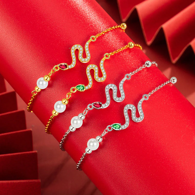 Mocoer 925 Sterling Silver Pearl Year Of The Snake Blessing Bracelet - Mocoer