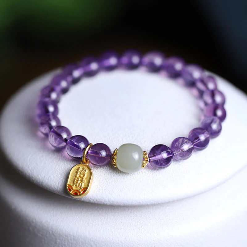 Mocoer Natural Amethyst Crystal Hetian Jade Healing Charm Bracelet - Mocoer