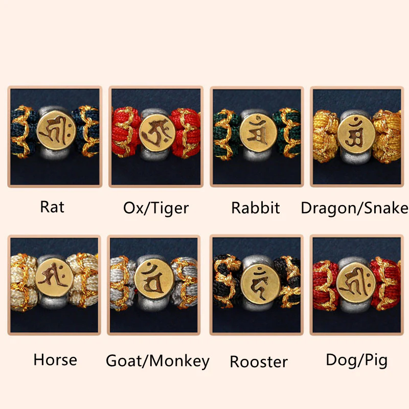 Mocoer Chinese Zodiac Natal Buddha Silver Luck Braided String Bracelet - Mocoer