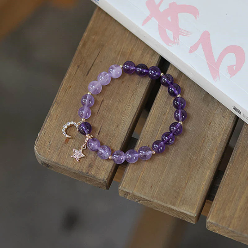 Mocoer Amethyst Crystal Moon Star Healing Bracelet - Mocoer