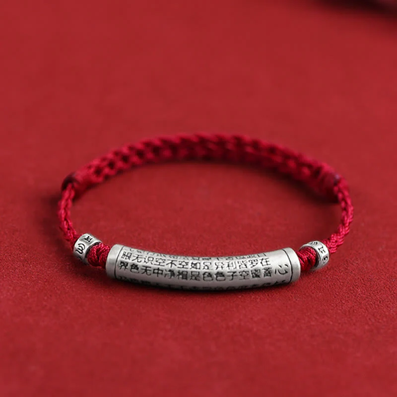 Mocoer Handmade 999 Sterling Silver Om Mani Padme Hum Heart Sutra Carved Luck Rope Bracelet Anklet - Mocoer
