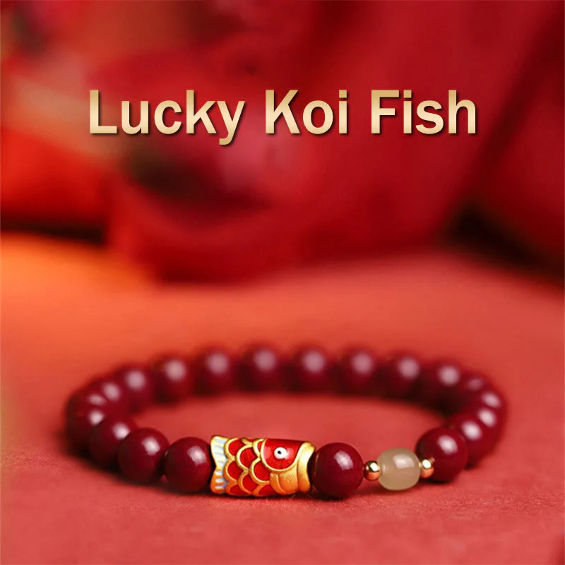 Mocoer Natural Cinnabar Lucky Koi Fish Hetian Jade Bead Blessing Bracelet - Mocoer