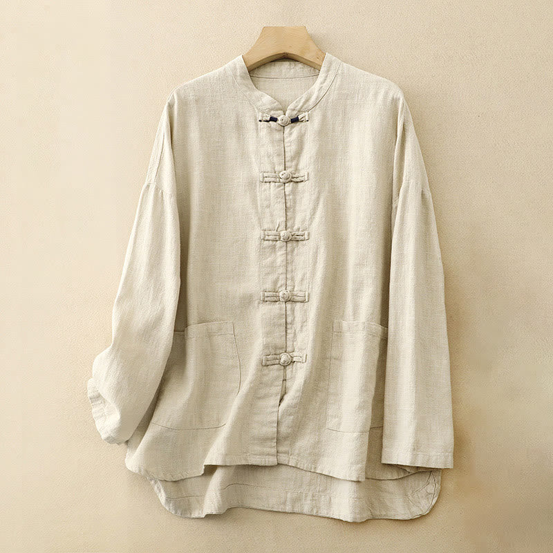 Mocoer Literary Artistic Chinese Knot Button Casual Cotton Linen Clothing - Mocoer