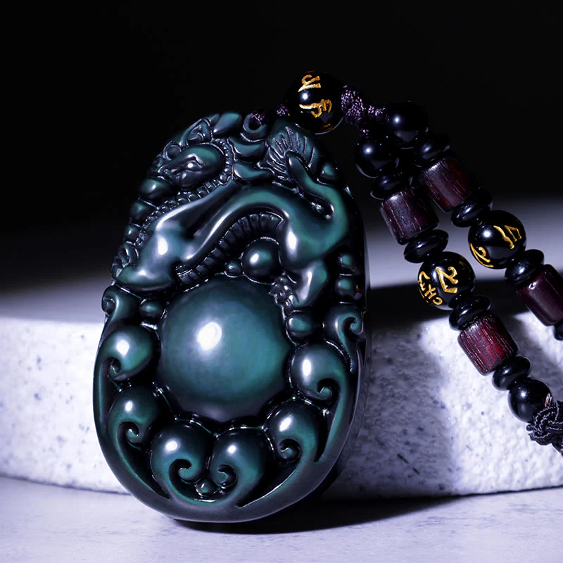 Mocoer Tibetan Positive Rainbow Obsidian PiXiu Necklace - Mocoer