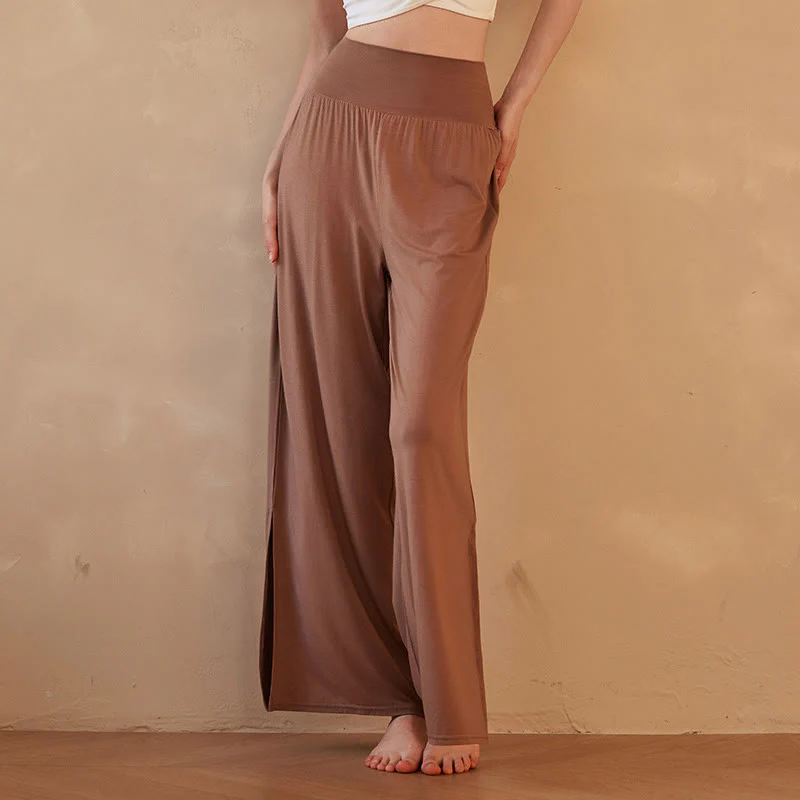 Mocoer Casual Plain High Waist Elastic Women's Cotton Wide Leg Pants - Mocoer