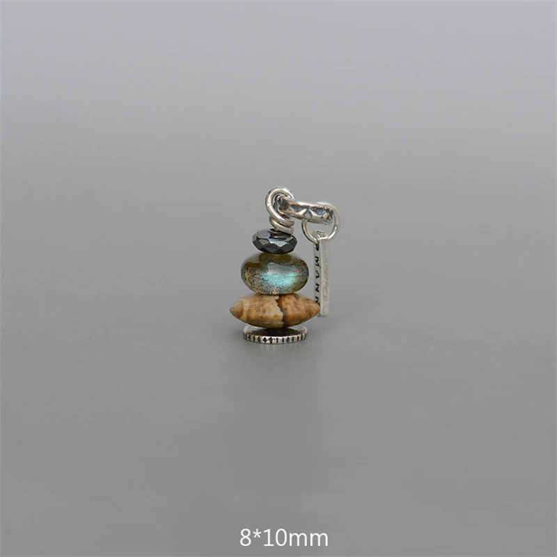 Mocoer Zen Cairn Labradorite Various Crystals Calm Pendant Necklace - Mocoer