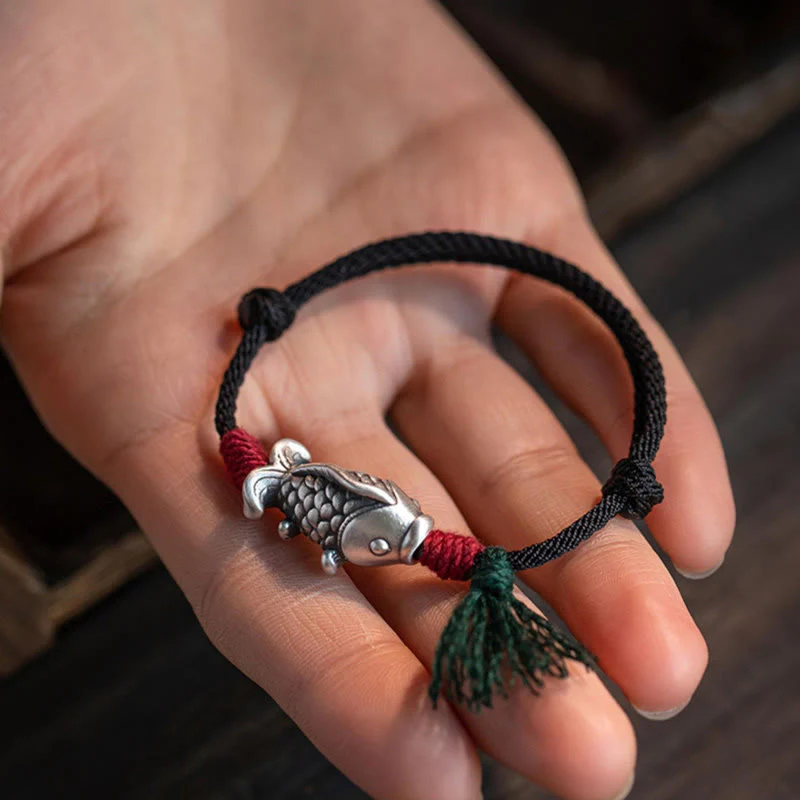 Mocoer 925 Sterling Silver Luck Koi Fish Braided Bracelet - Mocoer