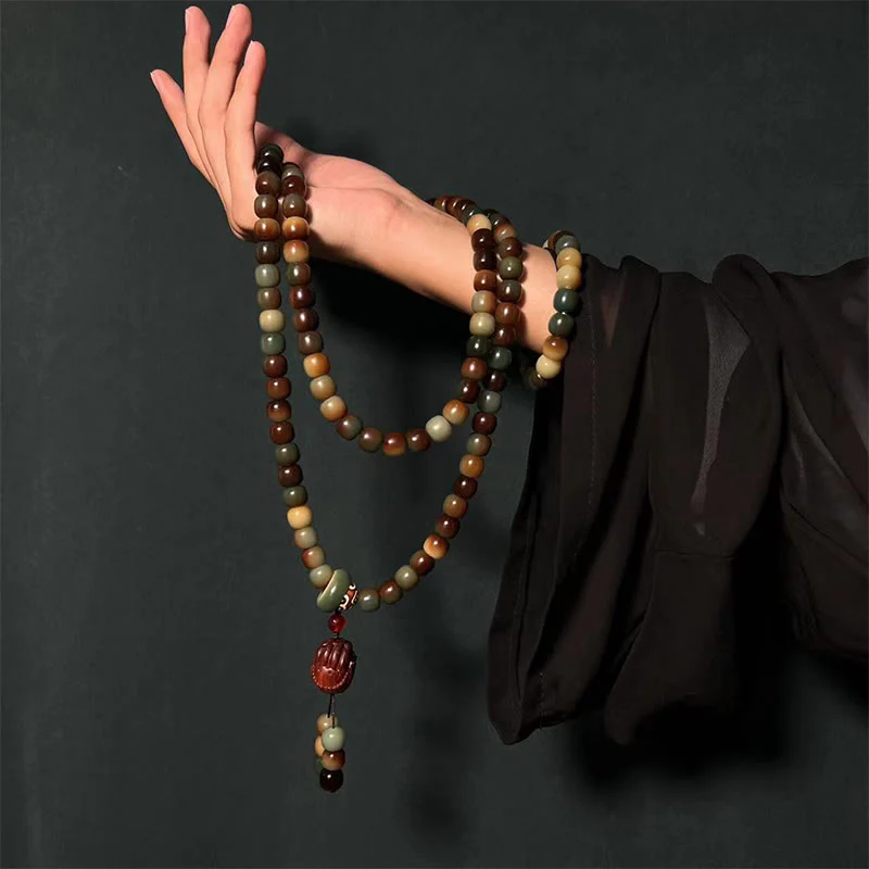 Mocoer 108 Mala Beads Bodhi Seed Peace Wisdom Bracelet Wrist Mala Pocket Mala - Mocoer