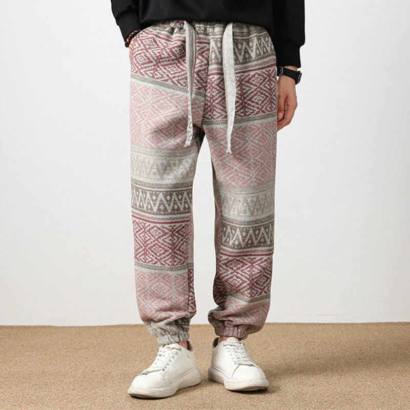 Mocoer Ethnic Jacquard Knitting Drawstring Men's Pants With Pockets - Mocoer