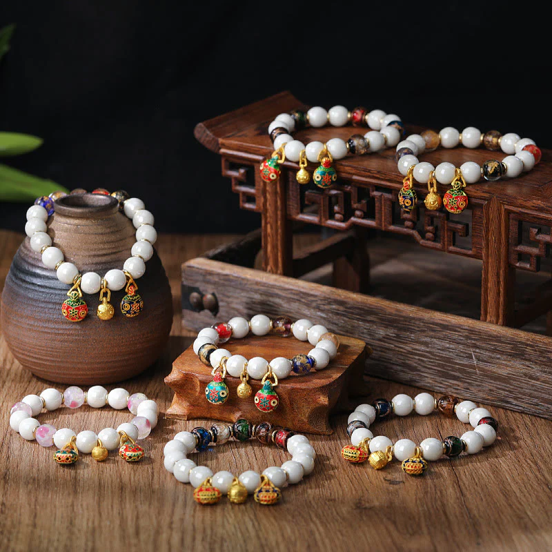 Mocoer Gold Swallowing Beast Family Charm Liuli Glass Colorful Porcelain Bead Luck Bracelet - Mocoer