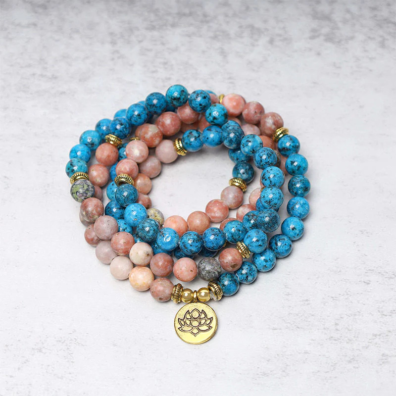 Mocoer 108 Mala Beads Apatite Red Stone Lotus Meditation Prayer Bead Bracelet - Mocoer