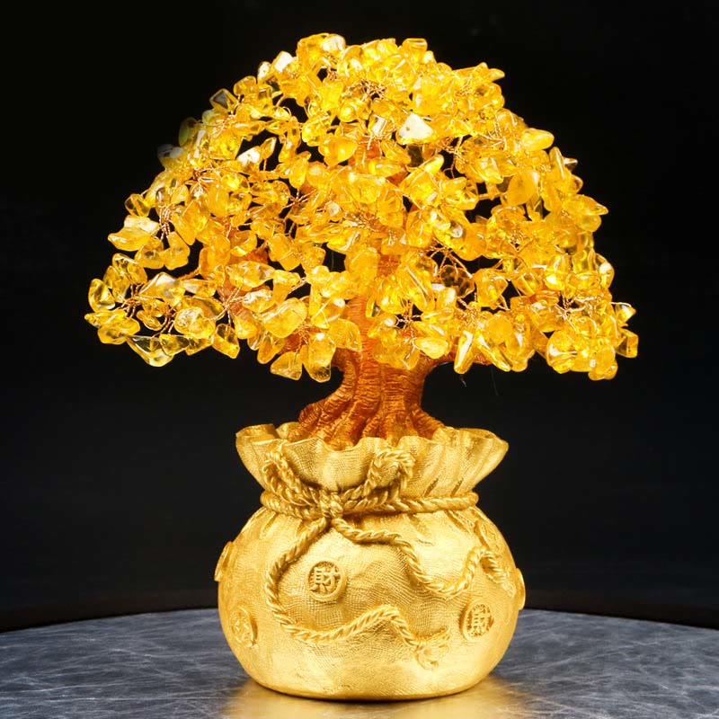 Mocoer Natural Citrine Money Tree Gemstone Ornament - Feng Shui for Prosperity - Mocoer