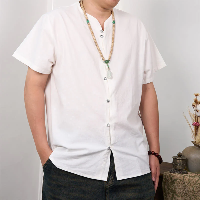 Mocoer Men's Short Sleeve Button Down Cotton Linen Shirt - Mocoer