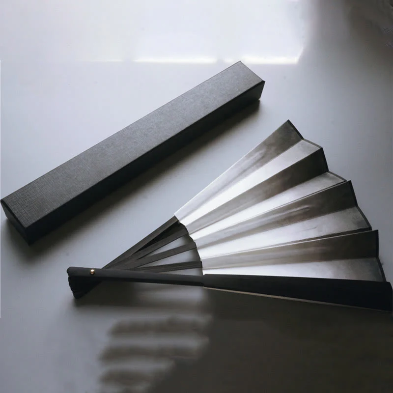 Mocoer Black White Ink Gradient Rice Paper Handheld Bamboo Folding Fan - Mocoer