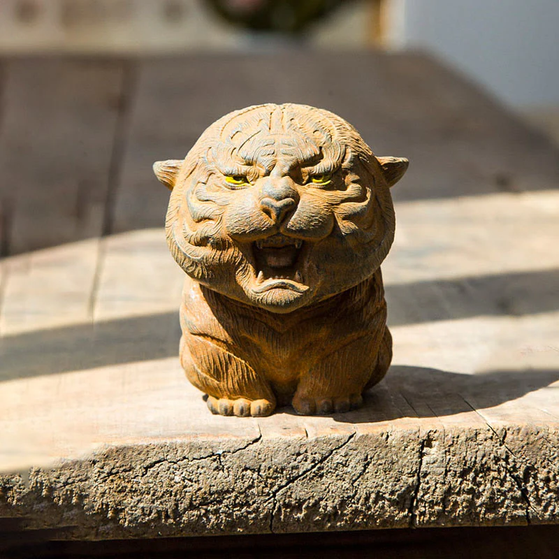 Mocoer Handmade Mini Roaring Tiger Iron Powder Rust Cast Resin Statue Home Decoration - Mocoer