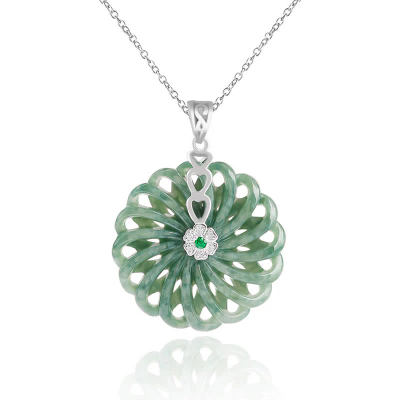 Mocoer 925 Sterling Silver Natural Round Jade Peace Buckle Abundance Necklace Pendant - Mocoer