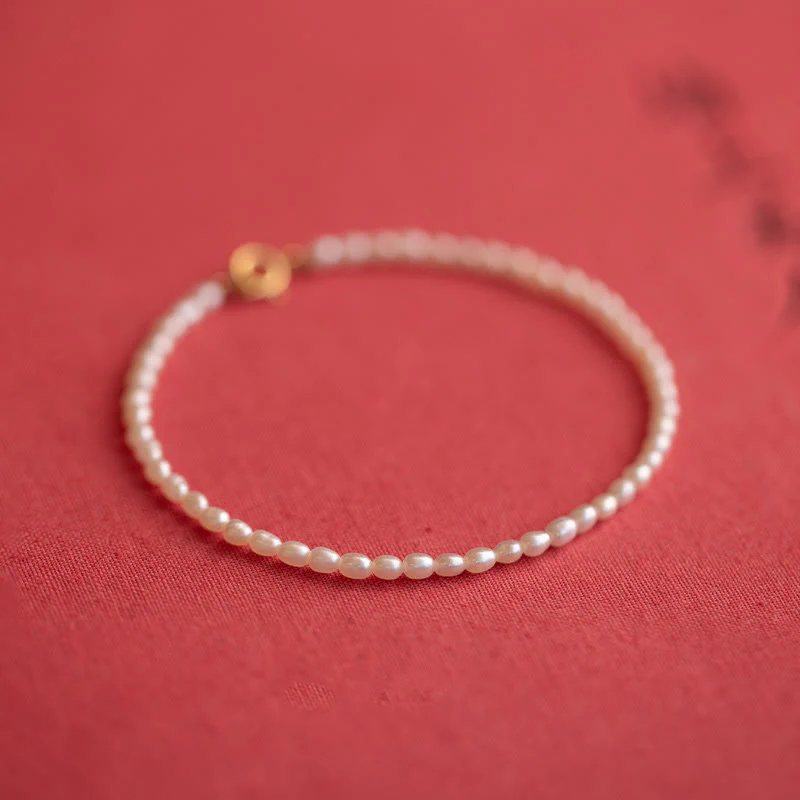 Mocoer 2mm Natural Pearl Ultra-thin Beads 14k Gold Plated Copper Wisdom Bracelet - Mocoer