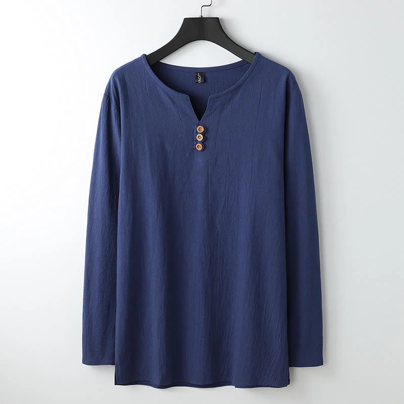 Mocoer Solid Color Long Sleeve Button Shirt Cotton Linen Men Clothing - Mocoer