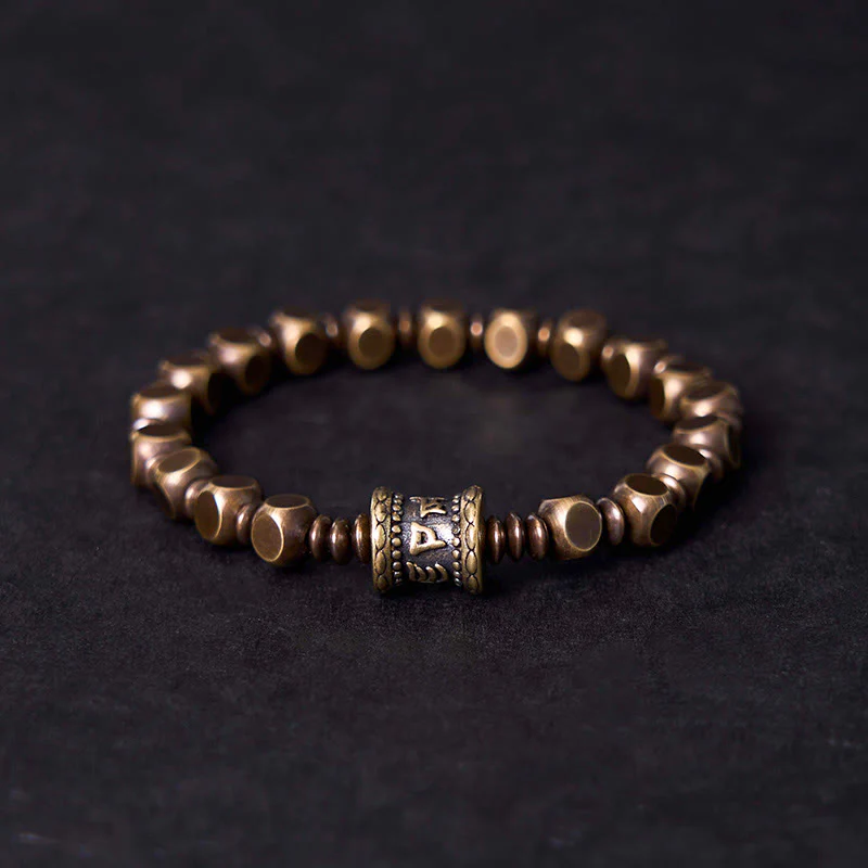 Mocoer Tibetan Om Mani Padme Hum Carved Copper Brass Amulet Focus Bracelet - Mocoer