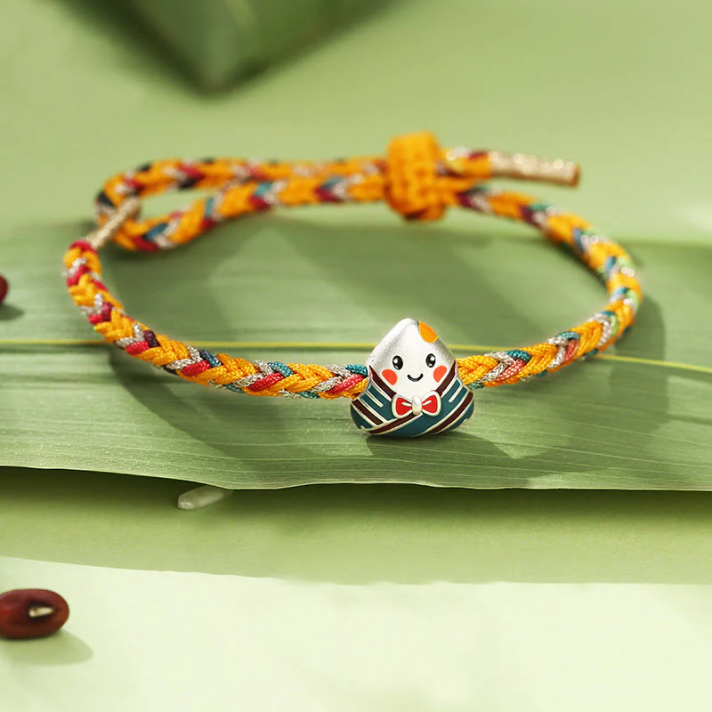 Mocoer 925 Sterling Silver Dragon Boat Festival Zongzi Pattern Luck Handmade Multicolored Rope Child Adult Bracelet - Mocoer