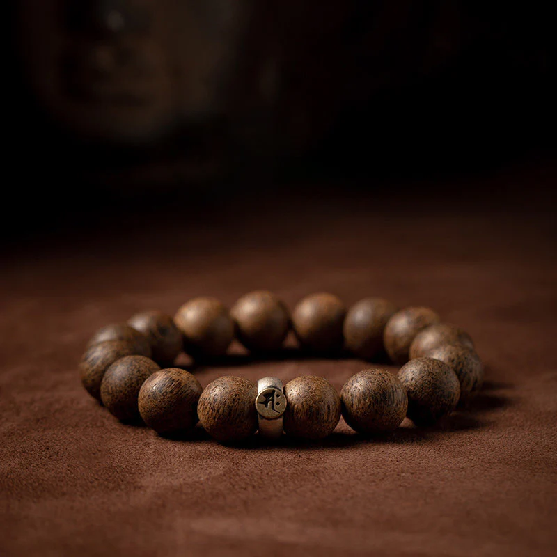 Mocoer Chinese Zodiac Natal Buddha Natural Agarwood Silver Peace Calm Bracelet - Mocoer